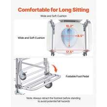 Bedside Commode Chair With Wheels, 350 Lbs Capacity, 4-In-1 Portable Toilet And Raised Toilet Seat With Padded Seat/Backrest/Flip-Up Footrest, Detachable 5L Bucket, Shower Wheelchair For Seniors - 350 Lb - View 4