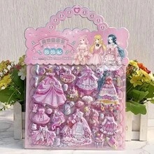 Pegatinas de disfraz para niños, pegatinas de escena 3D de doble capa de princesa de dibujos animados con manija para que las niñas se vistan