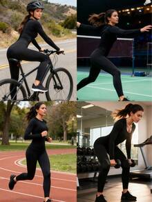 OKP 4pcs Casual Womens,Fall Clothes For Women,Conjunto Deportivo Mujer,Jogger Sets For Women,Suitable For Daily Wear, Can Be Used As The Inner Layer Clothing For Sports, Training, And Cycling,Halloween Costumes Women - 黑色*2 - 查看 5