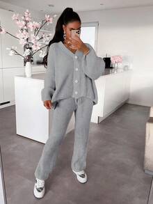 مجموعة كنزة صوفية محبوكة بلون أحادي فضفاضة للنساء، كارديجان أنيق كبير الحجم، أفضل ملابس منزلية كاجوال، ملابس نسائية عصرية وبسيطة