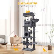 HEXCELEN Cat Tree For Indoor Cats, 170 Cm Large Tall Cat Tower, Multi-Level Cats House With Condo, 8 Scratching Posts, Hammock, 4 Pom Poms, Dark Grey - Màu xám đen - Xem 1