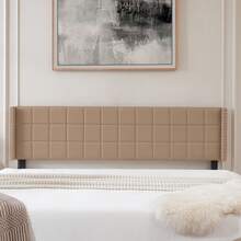 VECELO Adjustable Linen Queen Headboard With Wingback, Tufted Upholstered Design For King Or Queen Bed, Nailhead Trim,Beige - 米色 - 查看 7