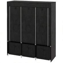 HOMCOM Fabric Wardrobe, Foldable, With 3 Drawers, 125 Cm X 43 Cm X 162.5 Cm, Black - Black - View 1