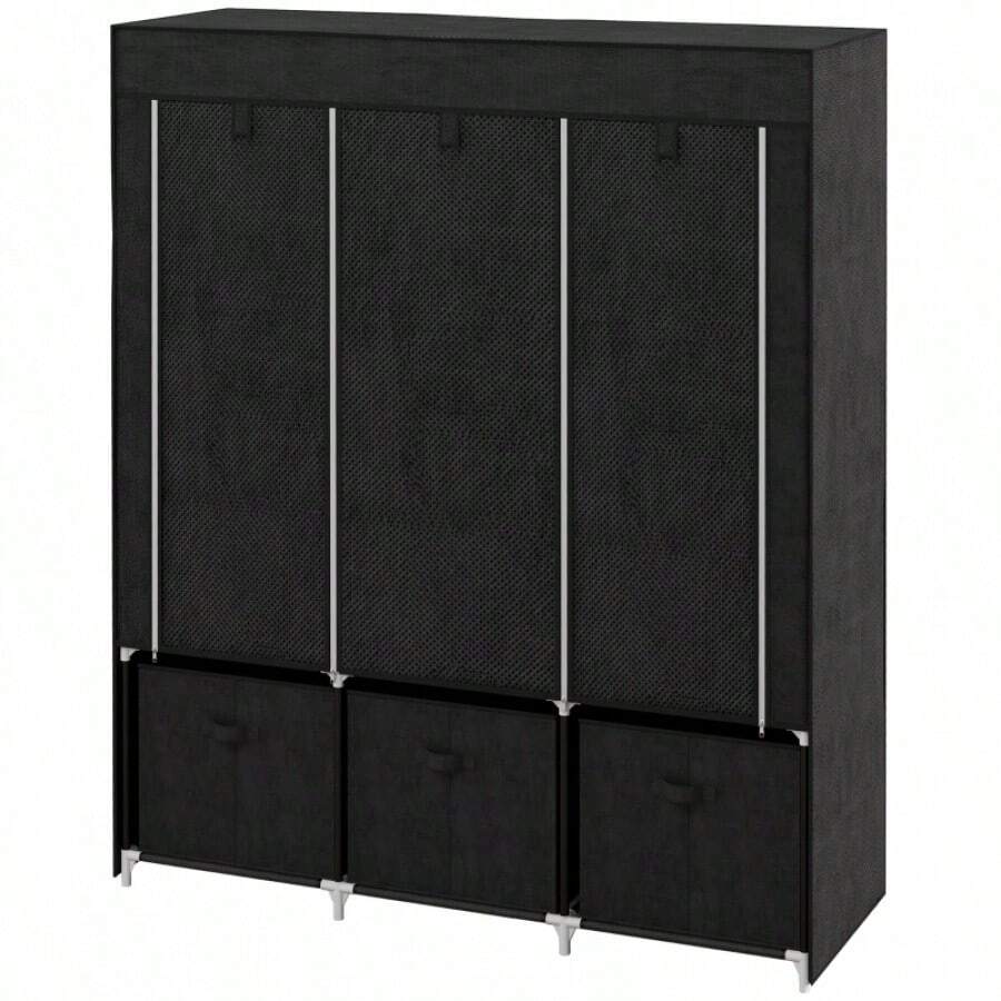 HOMCOM Fabric Wardrobe, Foldable, With 3 Drawers, 125 Cm X 43 Cm X 162.5 Cm, Black - Black - View 1