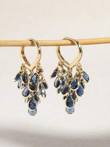 Navy Blue Multi-zirconia Earrings