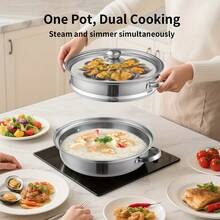 EZIFY 28cm Wide Steamer, Suitable For Steaming And Boiling, Durable 2/3 Layer Stainless Steel Pot, Stainless Steel Pot Perfectly Suitable For Making Soups, Healthy Meals, Home Cooking, Compatible With Gas And Induction Cooktops, Steamer, Multi-Functional Cooking Utensil, Wide-Mouth Cooking Utensil, Long-Lasting Material, Multi-Functional Pot, Cooking Enthusiast, Home Kitchen - 3層 - 查看 6