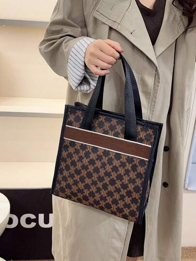 حقيبة كتف أنيقة ذات طبعة زهرية رجعية، حقيبة تسوق متعددة الاستخدامات أنيقة للمكتب والتنقل، حقيبة تسوق شخصية، حقيبة دلو بسيطة للنساء