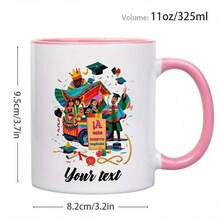 1pc, 11oz, Colorful Customizable Graduation Celebration Coffee Mug & Ceramic Tea Cup, IA Este Nuevo Capitulo!Festive Design With Personalized Text, Graduates, Latino Community On Graduation Day, Hispanic Heritage Month, Birthday - Pink - View 2