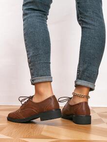 Women's British Style Carved Lace-Up Oxford Flats,Loafers - Coffee Brown - View 6