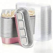 10pcs/50pcs/100pcs, Tin Box, With Lid, Bread Baking Tray, Air Fryer, Oven-Specific, Disposable Rectangular Aluminum Foil Baking Tray Container, Cupcake Container Packaging, Cheesecake Cream Pudding Small Bowl