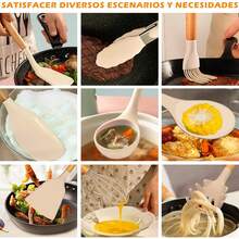 NICLY 28Pcs Utensilios de Cocina de Silicona, Juego de Herramientas de Cocina con Batidor Espátula, Antiadherentes, Resistentes al Calor, sin BPA, Herramientas y Paletas para Cocina (Caqui) - Caqui - Ver 1