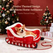 Cama para mascotas en forma de trineo de Papá Noel - Ultra suave y cálida casa navideña, refugio invernal lavable para tu cachorro y gatito - Rojo - Ver 9