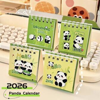 Panda 2026 Mini Calendar Cartoon Desk Calendar Horse Year Small Calendar Desktop Check-In Ornament Calendar Cute Text Desk Calendar