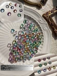 30/50/100颗混合彩色尖底水钻，仙女珠宝盒，奢华美甲水钻装饰，闪亮水晶不对称美甲钉，适合春夏美甲