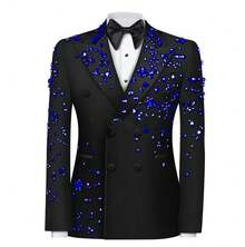 Traje De Hombre Elegante Beaded Luxury Men's Stage Performance Suit Heavy-Duty Craftsmanship For Niche Concerts Slim-Fit Suit Set - 黑色藍鑽外套+西裝褲 - 查看 1