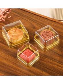 50pcs Egg Yolk Mooncake Packaging Boxes, 50g/100g Clear Square Plastic Boxes, Suitable For Snow Skin Mooncakes Or Mung Bean Glutinous Balls - Multicolor - View 1