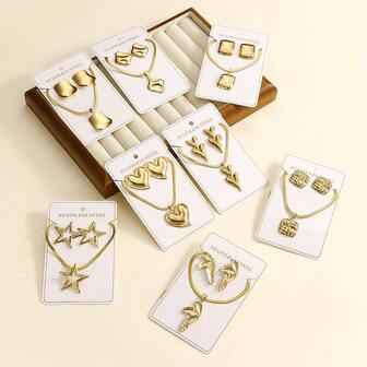 3pcs/Set (Heart/Geometric) Women Necklace & Earrings Jewelry Set, 18K Luxury Necklace And Earrings Accessories, Suitable For Party, Daily Wear, Birthday, Holiday Gifts, Gift For Best Friend