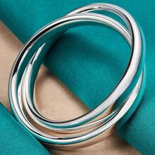 Pulsera de brazalete con doble anillo plateado de plata de ley 925 para mujer, joyería de moda para boda y compromiso