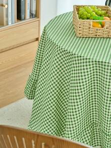 1pc Green Plaid Round Table Decor Cloth, Vintage American Style With Ruffle Edge, Kitchen/Living Room Decor, Valentine's Day Dining Table Cloth - Green - View 3