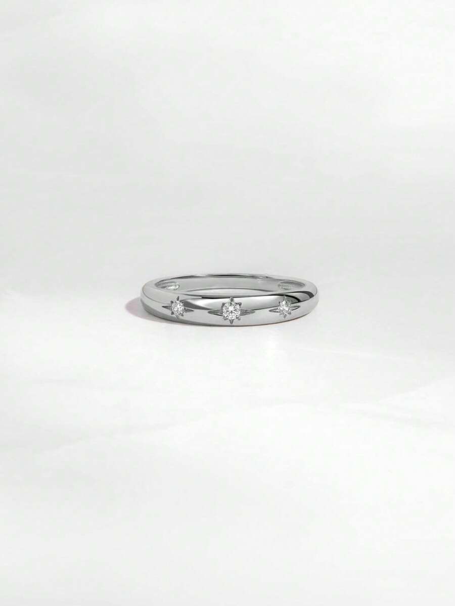 1pc Luxurious Floral Zirconia Copper Ring, Women Accessory