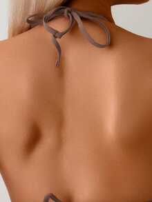 2026 New Floral Print Solid Color Tie-Up Ruffle Trim Bikini Swimsuit Set, Women Swimwear For Beach Vacation