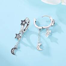 Orstarry 1 Pair Of S925 Hypoallergenic Sterling Silver Hoop Earrings Star, Moon And Sun Motif Earrings Minimalist, Elegant And Graceful Style Ladies' Gift, Birthday Commemorative Item, Valentine's Day Present