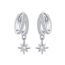 Orstarry 1 Pair Of S925 Hypoallergenic Sterling Silver Hoop Earrings Star, Moon And Sun Motif Earrings Minimalist, Elegant And Graceful Style Ladies' Gift, Birthday Commemorative Item, Valentine's Day Present