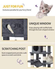 HEXCELEN 82.7-Inch Cat Tree, Large Cat Tower For Indoor Cats, Condo With Perch, Cat House Furniture With 2 Caves, 8 Scratching Posts, Hammock, Pompoms, Washable Cushion, Dark Gray - 深灰色 - 查看 6
