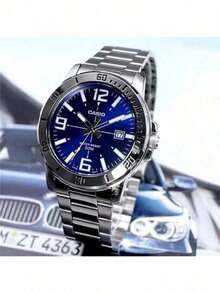 Casio MTP-VD01D-2B 男士模拟腕表，日常石英表，轻便休闲时尚腕表，运动腕表，50米防水不锈钢腕表，适合办公室、学校日常佩戴，经典基础款，蓝色表盘，可作为礼物赠送。 - 藍色 - 查看 3