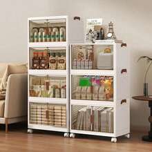 2/3/4/5 Layers Collapsible Storage Bins With Lids, Folding Storage Box For Home, Kitchen And Office,Stackable Closet Organizer With Wheels, With Doors Cube Storage Containers - White - View 1