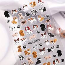 2 Cute Dog Nail Stickers - Self-Adhesive Nail Decoration With Puppy Patterns, Beige/Black/White/Brown/Red, Perfect For Women's Pedicure And Nail Art - The Perfect Gift For Dog Lovers, DIY Nail Art, Fun Design, Animal Theme, Embossed Details, A Must-Have For Beauty Enthusiasts - 2個 - 查看 8