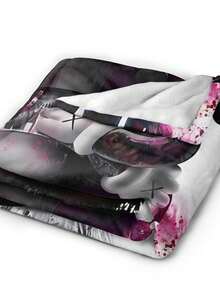 Kawss Kawaii Kaw Anime Flannel Blanket For Girls Boys Anime Gifts Throw Blanket Cozy Plush Flannel Fleece Print Blankets Double-Layer Blanket Lightweight Fuzzy For Bed Decor - màu đen - Xem 5