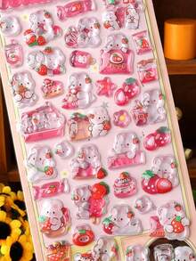 Cute Pink Rabbit Theme, Embossed Texture, Crystal Clear Animal Material Cartoon Waterproof Solid Stickers And Decals, Suitable For Phone Cases, Journals, Recommended For Ages 6+ - Multicolor - View 6