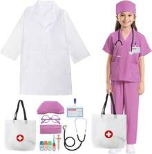 Laboratorio para Niños Niñas, Disfrace de Halloween para Niños, Disfraz De Doctor Personaje Infantil Con Blanca Y Camiseta Y Pantalone, Juego de Roles para Niños de 3 a 15 Años, Regalo Niños - Morado - Ver 10