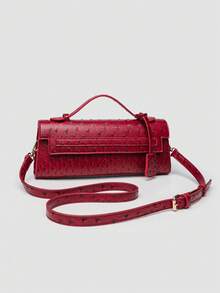 1pc Ostrich Pattern PU Handbag, Multifunctional Shoulder Bag, Crossbody Bag For Women, Suitable For Daily Fashion Matching And Outings, Ideal Choice For Valentine's Day, Comfortable And Fashionable, Stylish Handbag, Personalized Gift Choice, 2025 Accessory, Fashionable Style Suitable For All Occasions, Affordable Luxury Feel, Rebellious Party Bag, Very Suitable For Parties, Weddings, Balls, Dinners/Banquets, Elegant Ladies Bag - 紅色 - 查看 5