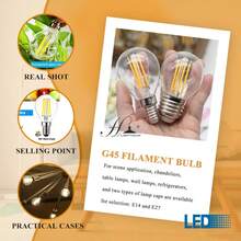 LIGHT HOUSE 2-6 件透明玻璃 G45 复古装饰 LED 灯泡,220V-240V,4W-6W,2700K 暖白光,仿古 LED 灯丝灯,育儿室浸入式 LED 灯,魔杖灯,甲板灯,万圣节浸入式 LED 灯,小球形灯泡,4.5 厘米 X 6.79 厘米,E14/E27 底座可选(不可调光),适用于家用 LED 灯泡 - 黃色 - 查看 6