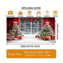 1 Piece Festive Romantic Christmas Window Scene Background, Polyester Holiday Wall Decoration, Multiple Sizes To Choose From, Christmas Party Background, Portrait Photography Props For Christmas Celebration - Multicolor - View 14