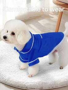 1 piesă de dormit pentru câini/pisici, cămașă cu design lucios din material textil, garnitură contrastantă, piesă de dormit elegantă și confortabilă pentru animale de companie mici - Albastru regal - Vizualizare 4