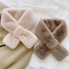 Solid Color Scarf Winter Neck Warmer Cute Thickened Warm Cross - White - View 4