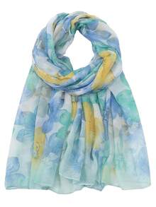 1pc Floral Print Casual Polyester Chiffon Scarf, Suitable For Spring, Summer, Autumn And Winter For Dress