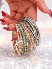 10/15/20 Stücke süße und modische Armband mit bunten Strass-Steinen für Mädchen, mit vielen leuchtenden Farben, geeignet für tägliche Auftritte, Bühnenauftritte, Freundschaftsgeschenke, Accessoires - Zufälliges Strass-Stretcharmband - Übersicht 6