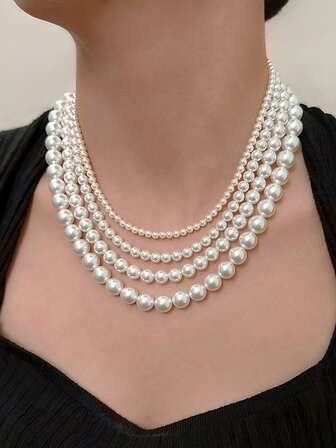1 件高品质优雅时尚人造珍珠颈链，适用于情人节礼物、日常佩戴、宴会和婚礼精美珠宝珍珠项链女士礼物 - 四季配饰