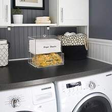 Acrylic Dryer Sheet Holder And Dispenser Container Box For Laundry Room Organization Storage For Fabric Sheets Dryer Balls Clothes Pins Laundry Pods - Clear - View 6