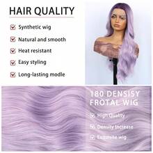 13*4 Ombre Purple Body Wave Lace Front Wigs Ombre Dark Purple Lace Wigs Long Curly Wave Wigs 180 Density Pre Plucked Glueless Synthetic Wigs Middle Part Heat Resistant Fiber Hair Synthetic Lace Front Wigs For Women Daily, Party, Cosplay Use 28 Inch - Màu tím ombre - Xem 8