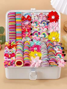 175 Stücke buntes Haarschmuck Set für Mädchen, süße Regenbogen Einhorn Haarspangen, Strass Blumen Haarnadeln, bedruckte Schleifen Haargummis, elastische Tüll Haargummis, vielseitig für den täglichen Gebrauch und Partys