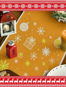 1 pieza Mantel decorativo navideño, Opciones de tamaños múltiples para camino de mesa, Decoración navideña para el hogar, Papá Noel, Campanas, Muñeco de nieve, Hombre de jengibre, Árbol de Navidad, Regalos, Enanos