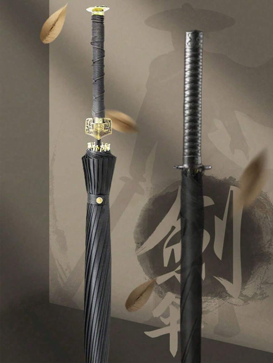 1把武士刀造型雨伞，将军刀造型雨伞，复古雨伞，武士刀造型雨伞，时尚将军刀/武士刀长柄雨伞 - 防水，手动开合，8/16/24根伞骨，武士风格自动长柄雨伞 - 钢架，防紫外线，雨具，遮阳伞，装饰品，婚礼装饰，男士复古设计，可爱小物，母亲节礼物，卧室装饰，花园，厨房装饰，夏季，海滩，旅行必备，房间装饰，软萌可爱，毕业季礼物 - 彩色 - 查看 1