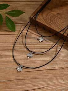 1pc Fashionable Vintage Leaf, Tree Of Life, Starfish, Owl Multilayer Necklace For Women, Suitable For Daily Wear