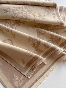 1pc Women's Reversible Faux Cashmere Floral Jacquard Warm Scarf Shawl, Suitable For Daily Wear, Autumn/Winter For Dress - Khaki - View 3