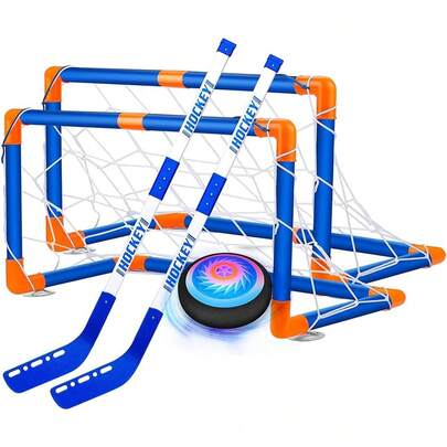 Juguete BalóN De FúTbol Y Hockey Juguetes Para NiñOs 2 En 1 (2íA+2 Redes+2 Palos De Hockey Juguetes Para NiñOs Kit Con Luces LED, Regalos Para NiñOs De 3+ AñOs